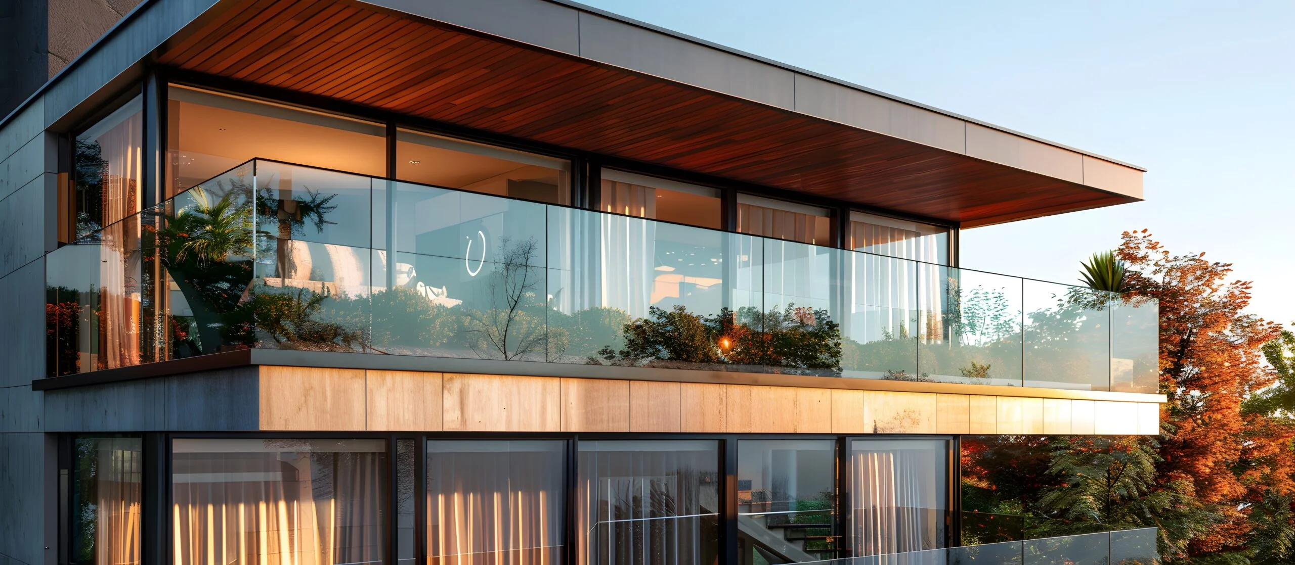 Moderne Terrasse mit Glasgeländer